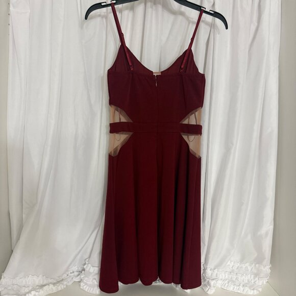 Mystic Burgundy Fit & Flare Dress Sheer Cutouts Adjustable Straps Small - Picture 5 of 8